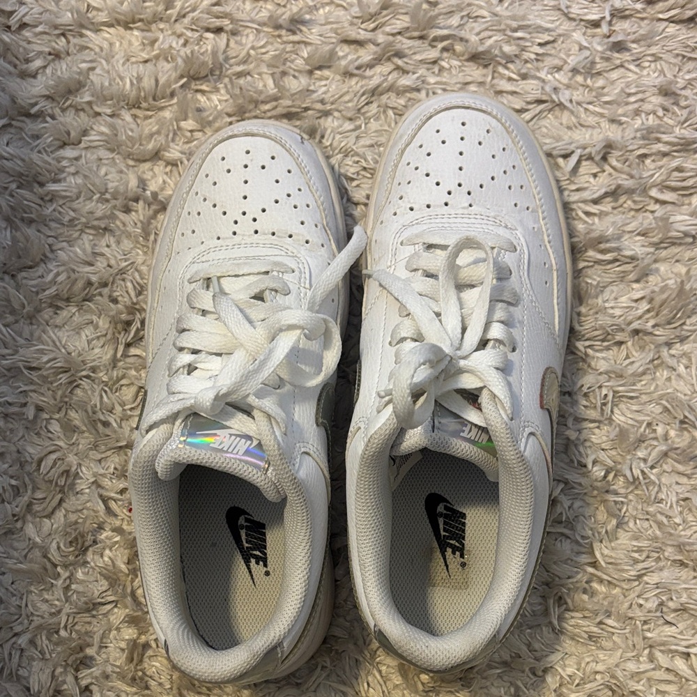 Nike White Low-Top Sneakers with Iridescent Logo